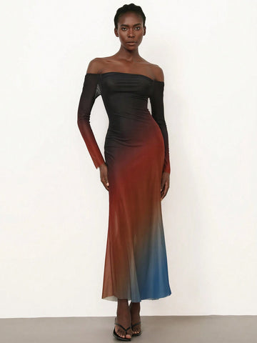 Aveloria Modichic Tie-Up Plunging Neck Ombre Floating Sleeveless Dress For Women