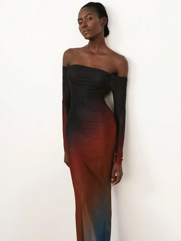 Aveloria Modichic Tie-Up Plunging Neck Ombre Floating Sleeveless Dress For Women