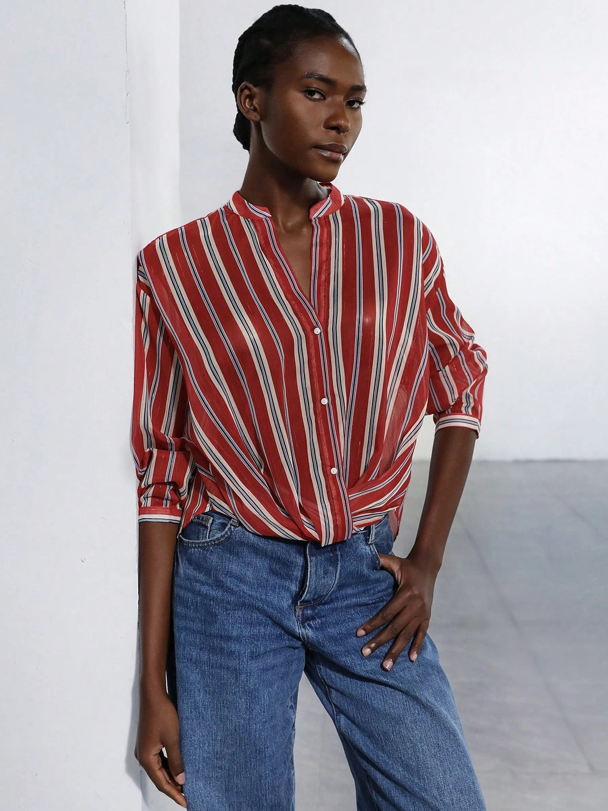 Aveloria Modichic Women Casual Button-Down Long Sleeve Striped Shirt, Everyday Wear