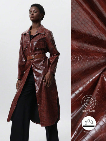 Aveloria Modichic Women Faux Leather Shirt Collar Split Hem Long Sleeve Dress, Autumn/Winter