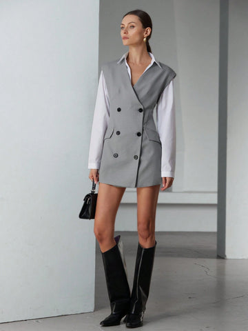 Aveloria Modichic Women Front Button Sleeveless Pocket Simple Casual Short Dress