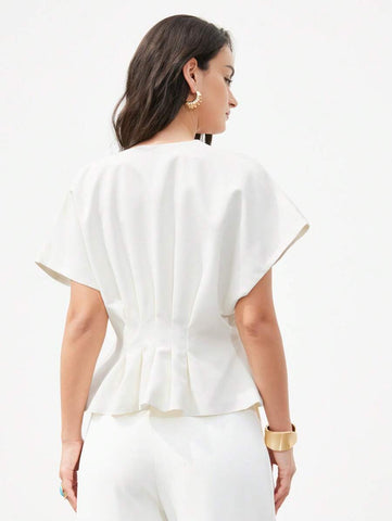 Aveloria Modichic Women V-Neck Shirt With Back Ruching Detail And Tie Waist Design