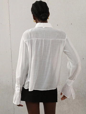 Aveloria Modichic Women's Casual Chiffon Shirt With Butterfly Sleeve, Bow Tie Design, Ruched And Loose Fit