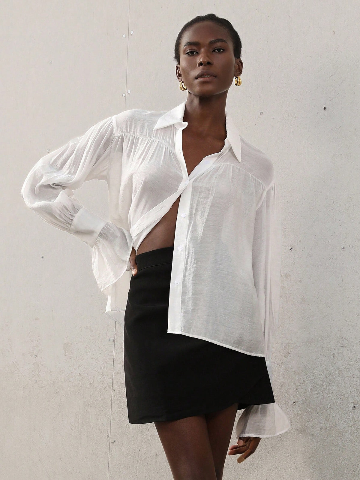 Aveloria Modichic Women's Casual Chiffon Shirt With Butterfly Sleeve, Bow Tie Design, Ruched And Loose Fit