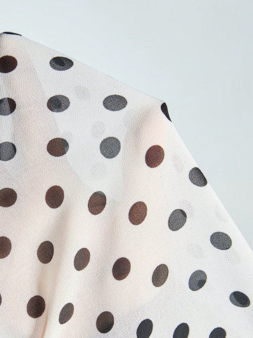 Women's Elegant Chiffon 3D Floral Ruffled Polka Dot Print Loose Blouse