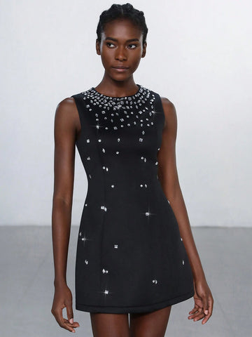 Aveloria Modichic Women's Elegant Crystal Rhinestone Embellished Sleeveless Party Dress