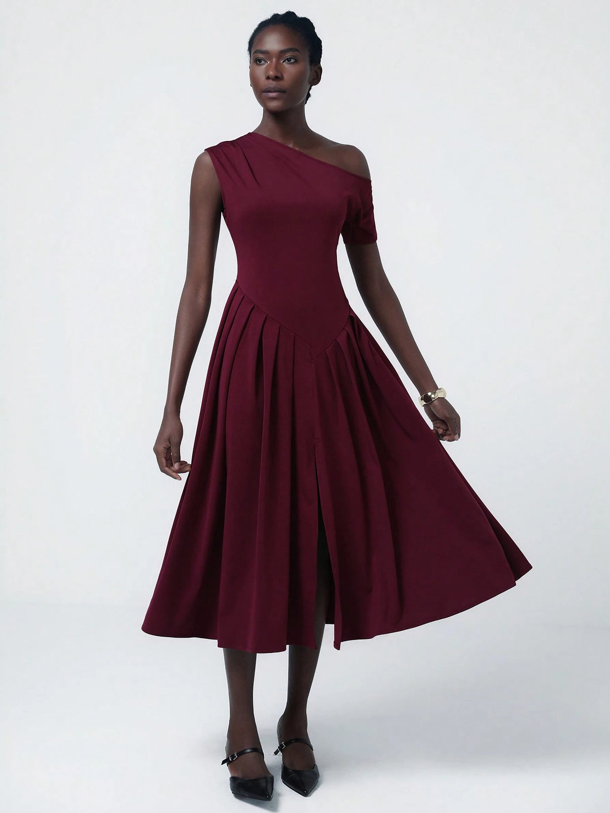 Aveloria Modichic Women's Sexy One Shoulder Asymmetrical Pleat Midi Dress