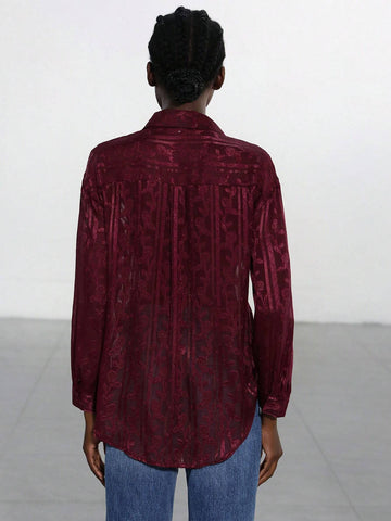 Modichic Women's Single-Breasted Elegant High-End Jacquard Long Sleeve Shirt