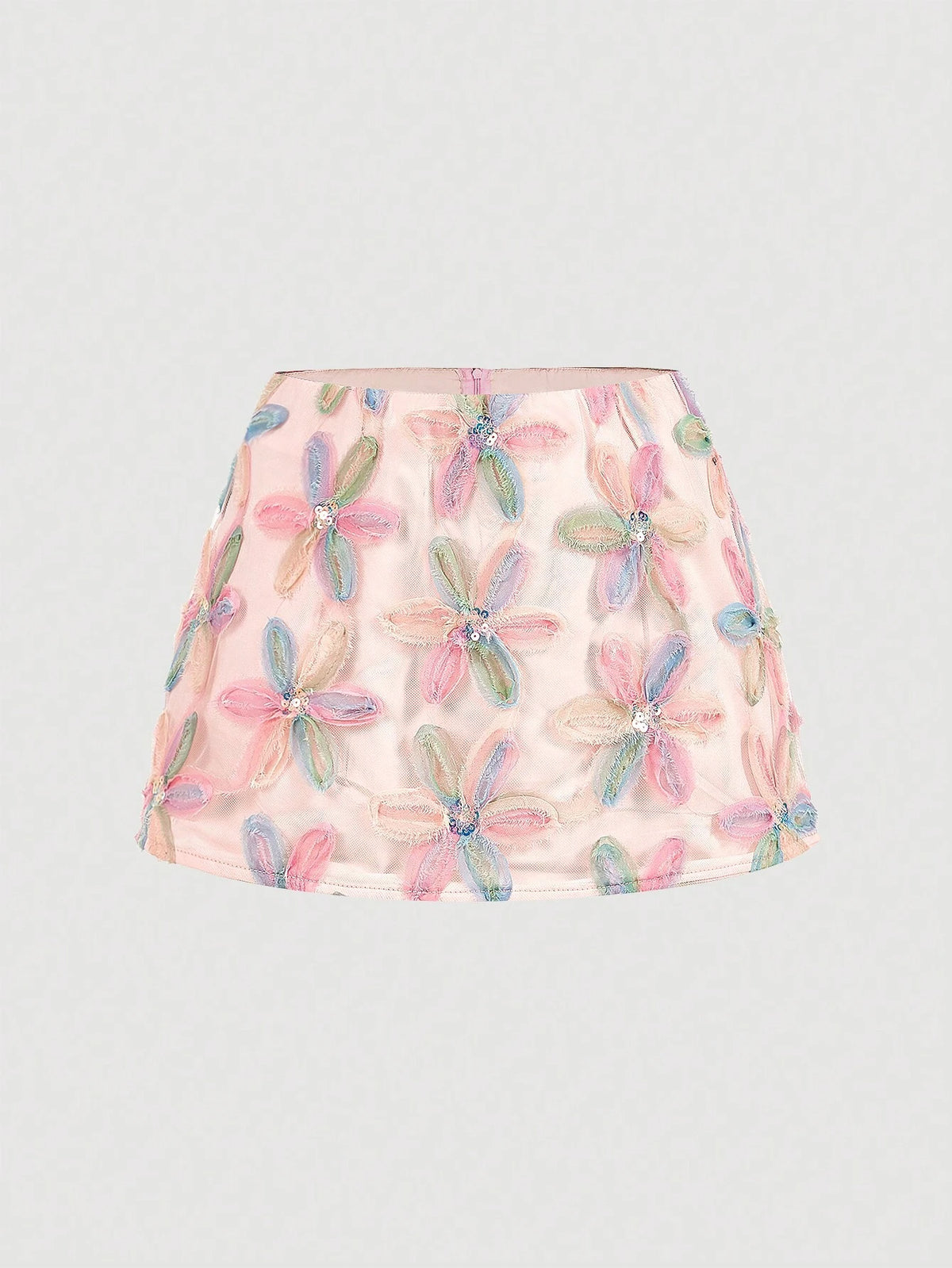 Aveloria Rosie Elegant Luxe MiuMiu Style Colorful Floral 3D Net Fabric Low Waist Super Mini Skirt For Women