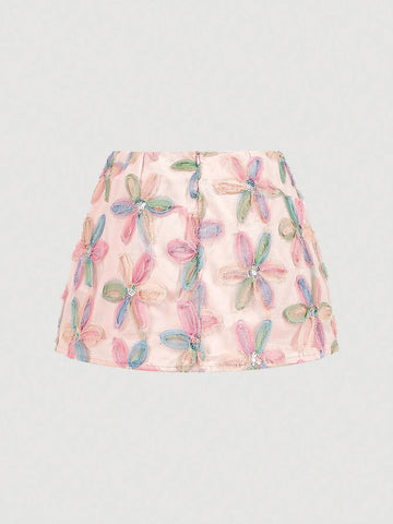Aveloria Rosie Elegant Luxe MiuMiu Style Colorful Floral 3D Net Fabric Low Waist Super Mini Skirt For Women