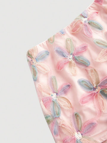 Aveloria Rosie Elegant Luxe MiuMiu Style Colorful Floral 3D Net Fabric Low Waist Super Mini Skirt For Women