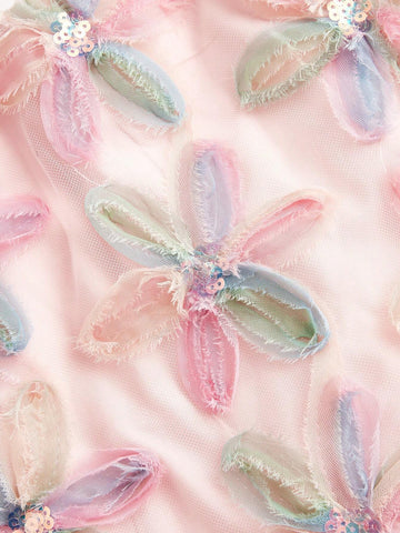 Aveloria Rosie Elegant Luxe MiuMiu Style Colorful Floral 3D Net Fabric Low Waist Super Mini Skirt For Women