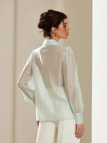 Rosie Elegant Romantic Floral 3D Decor Turn-Down Collar Button Long Sleeve Shirt