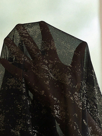 Aveloria Rosie Elegant Vintage Textured Metallic Gold Sheer Fabric Stand Collar Ruffle Hem Loose Long Sleeve Blouse For Women