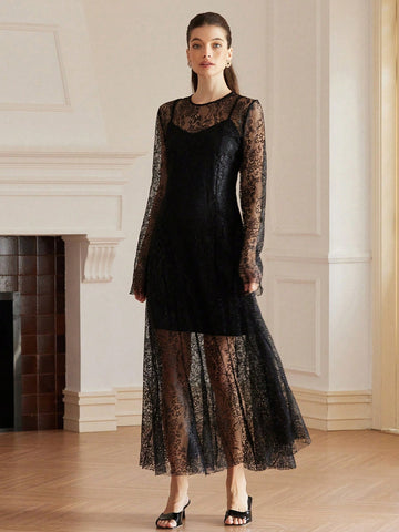 Aveloria Rosie French Romantic, Sexy Minimalist Lace Hollow Out Spaghetti Strap Bodycon Dress For Women, Spring