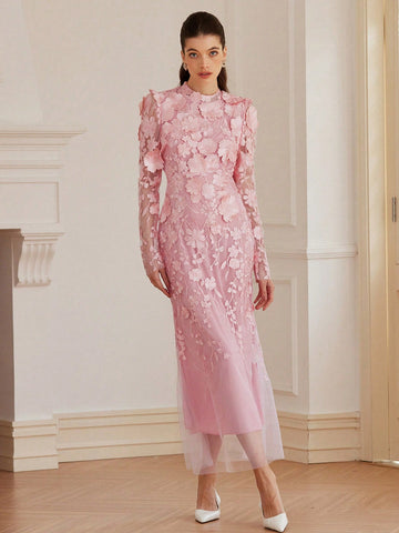 Aveloria Rosie Italian Romantic Embroidery Decorated Gathered Waist Mermaid Hem Dress, Ladies Spring Apparel For Party Valentine's Day