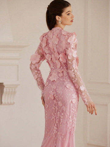 Aveloria Rosie Italian Romantic Embroidery Decorated Gathered Waist Mermaid Hem Dress, Ladies Spring Apparel For Party Valentine's Day