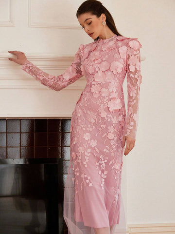 Aveloria Rosie Italian Romantic Embroidery Decorated Gathered Waist Mermaid Hem Dress, Ladies Spring Apparel For Party Valentine's Day