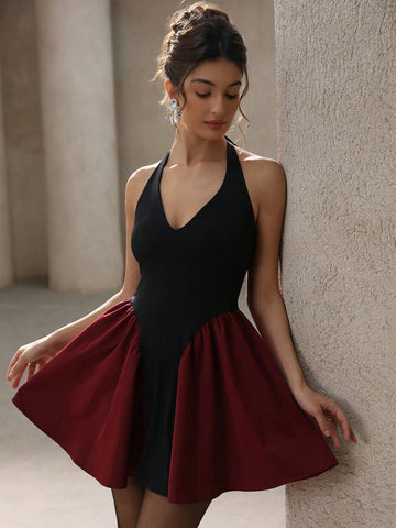Aveloria Rosie Italian Style Romantic Strapless Crop Knit Contrast Color Block Ruffle Hem Mini Dress, Valentine's Day, Spring/Summer