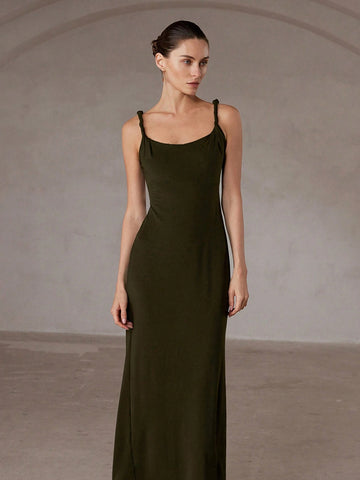 Aveloria Rosie Sexy Italian Romantic Twisted Strap Bodycon Maxi Knit Dress With Waistline For Women