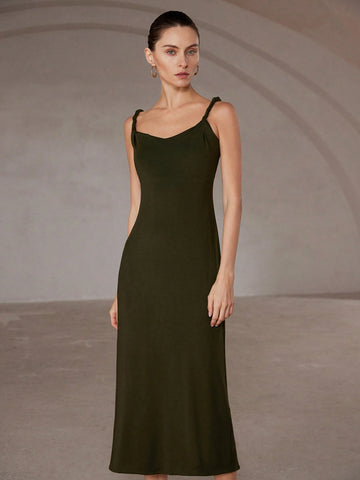 Aveloria Rosie Sexy Italian Romantic Twisted Strap Bodycon Maxi Knit Dress With Waistline For Women