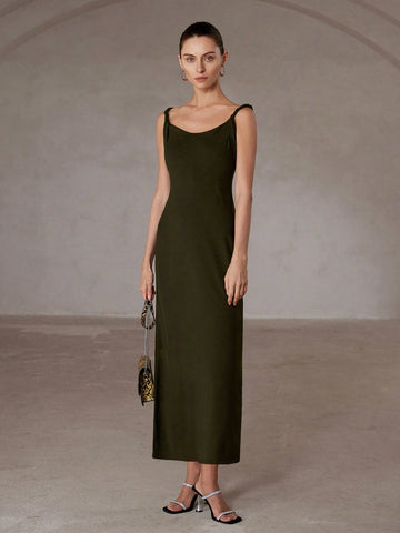 Aveloria Rosie Sexy Italian Romantic Twisted Strap Bodycon Maxi Knit Dress With Waistline For Women