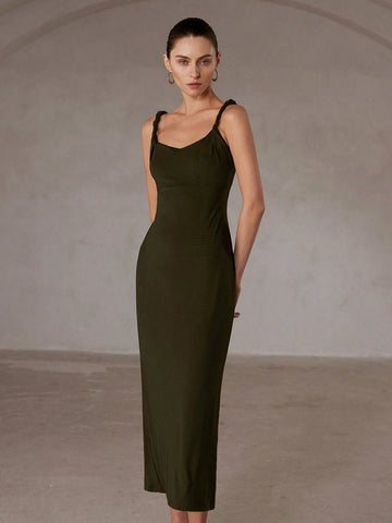 Aveloria Rosie Sexy Italian Romantic Twisted Strap Bodycon Maxi Knit Dress With Waistline For Women