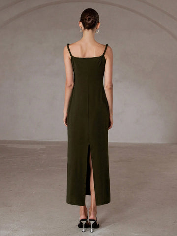 Aveloria Rosie Sexy Italian Romantic Twisted Strap Bodycon Maxi Knit Dress With Waistline For Women