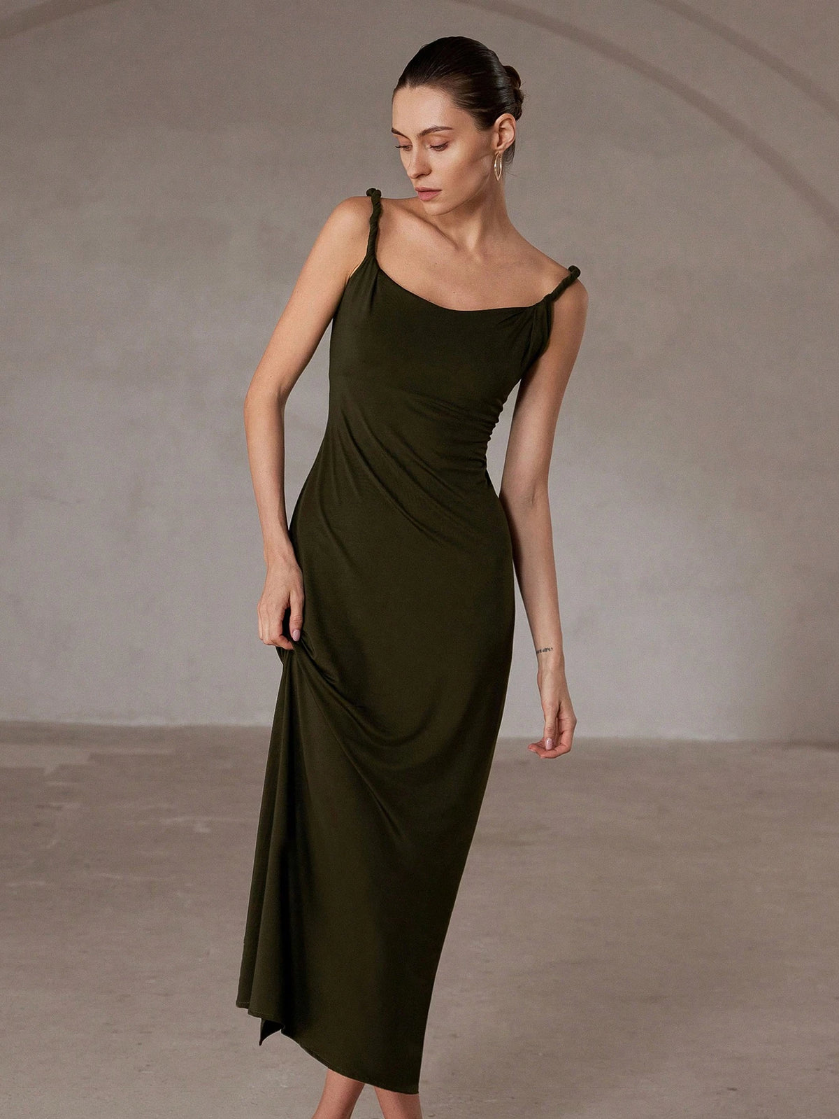 Aveloria Rosie Sexy Italian Romantic Twisted Strap Bodycon Maxi Knit Dress With Waistline For Women