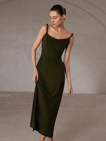 Aveloria Rosie Sexy Italian Romantic Twisted Strap Bodycon Maxi Knit Dress With Waistline For Women