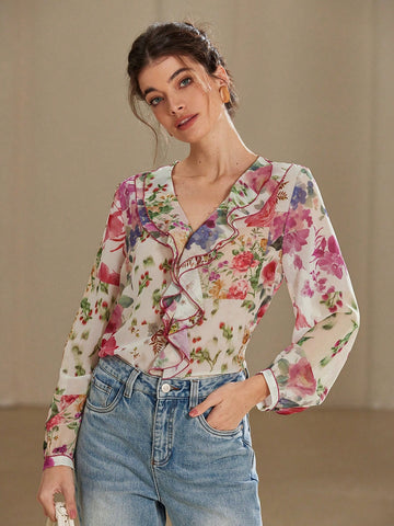 Aveloria Rosie Women Floral Print Layered Decorative Blouse