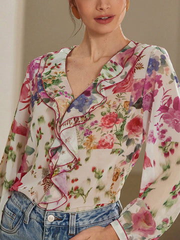 Aveloria Rosie Women Floral Print Layered Decorative Blouse