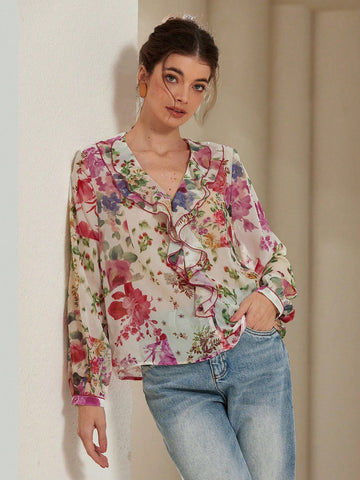 Aveloria Rosie Women Floral Print Layered Decorative Blouse