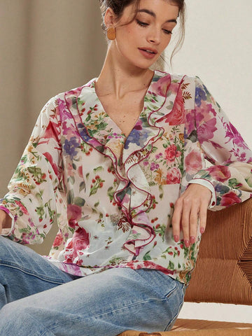 Aveloria Rosie Women Floral Print Layered Decorative Blouse