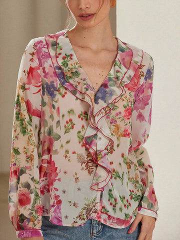 Aveloria Rosie Women Floral Print Layered Decorative Blouse