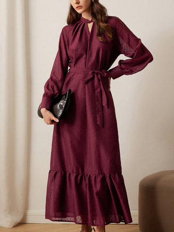 Aveloria Rosie Women's Elegant Jacquard Textured Midi Dress