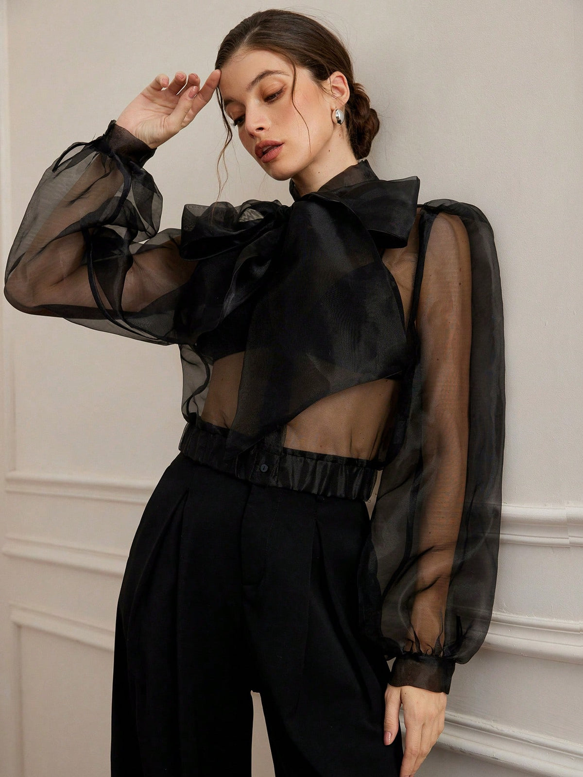 Aveloria Rosie Women's Romantic French Style Organza Sheer Sexy Tied Bow Puff Sleeve Blouse Top