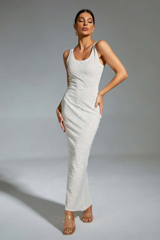 Avianna White Diamond Backless Maxi Dress
