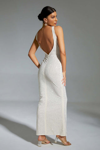 Avianna White Diamond Backless Maxi Dress