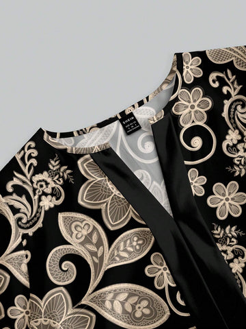 Black Paisley Flower Casual Minimalist Design Women's Shirt, Elegant & Chic Winter Clothing