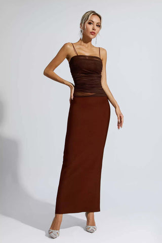 Azalea Brown Mesh Bandage Maxi Dress