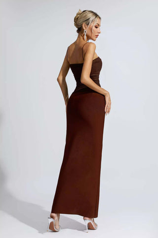 Azalea Brown Mesh Bandage Maxi Dress