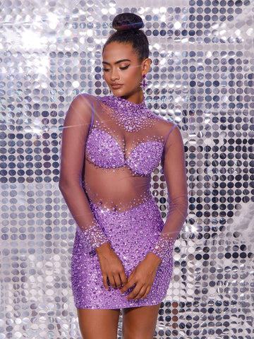 Azami Mesh Crystal Mini Dress