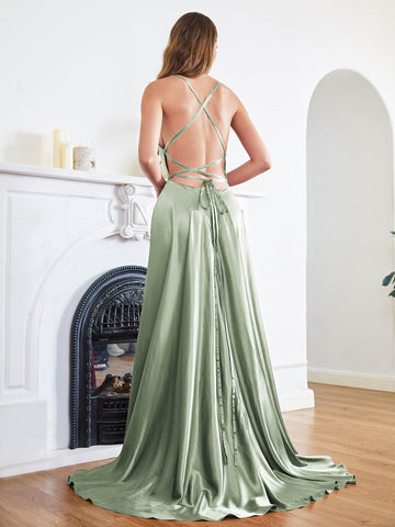 BABYONLINE D.R.E.S.S. Lace Up Backless Satin Bridesmaid Dress
