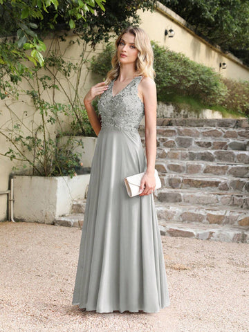 BABYONLINE D.R.E.S.S. New V-Neck Beaded Waist Formal Evening Dress