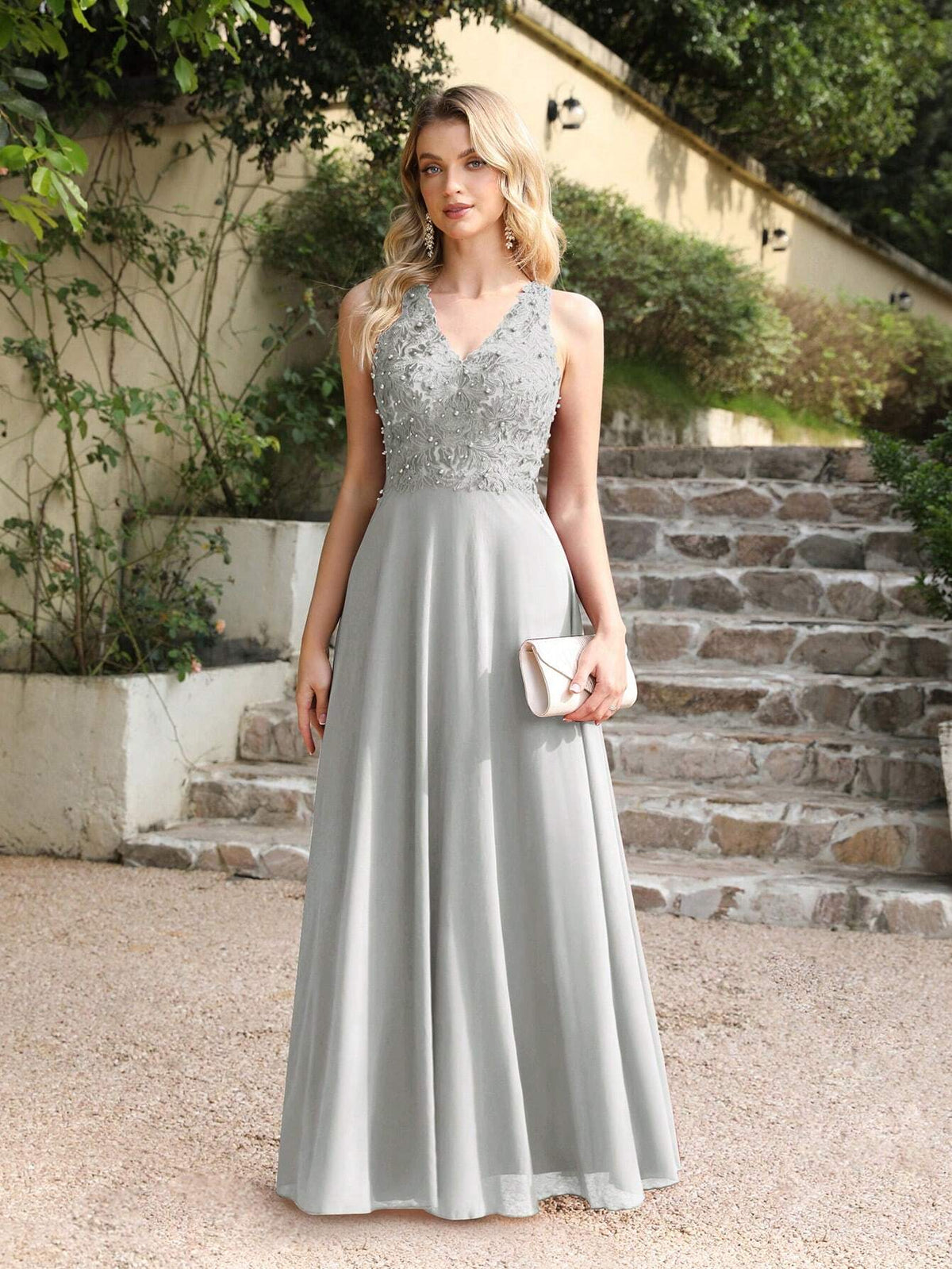 BABYONLINE D.R.E.S.S. New V-Neck Beaded Waist Formal Evening Dress