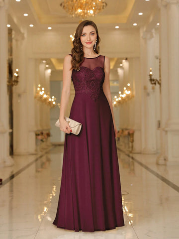 BABYONLINE D.R.E.S.S. Round Neck Sleeveless Embroidered And Beaded Waist-Cinching Evening Dress