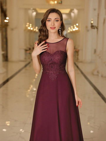 BABYONLINE D.R.E.S.S. Round Neck Sleeveless Embroidered And Beaded Waist-Cinching Evening Dress