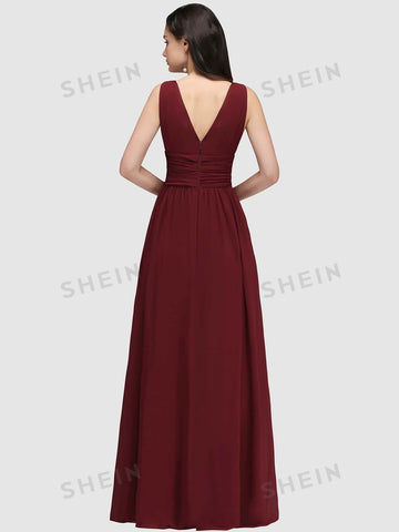 BABYONLINE D.R.E.S.S. Ruched Waist Maxi Chiffon Formal Dress