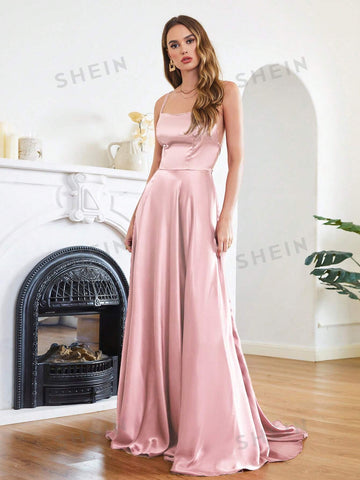 BABYONLINE D.R.E.S.S. Split Thigh Satin Cami Bridesmaid Dress